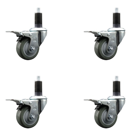 Service Caster 3'' Gray Poly Swivel 1-1/4'' Expanding Stem Caster Set Total Lock Brake, 4PK SCC-EXTTL20S314-PPUB-114-4